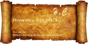 Hovanecz Cirjék névjegykártya